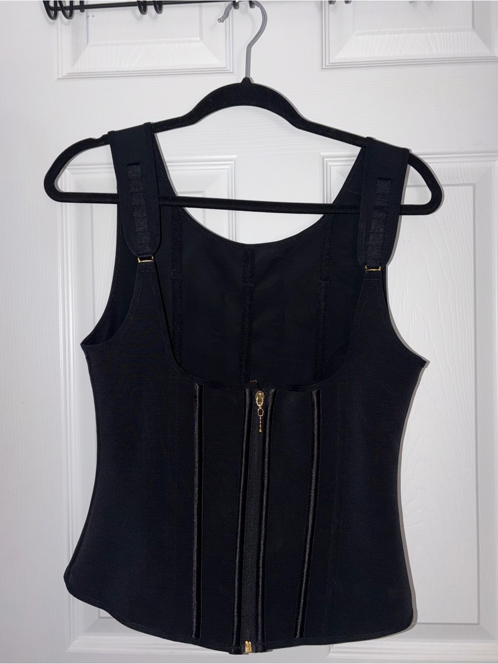 Black Sculpting Zip-Front Bodysuit Tank